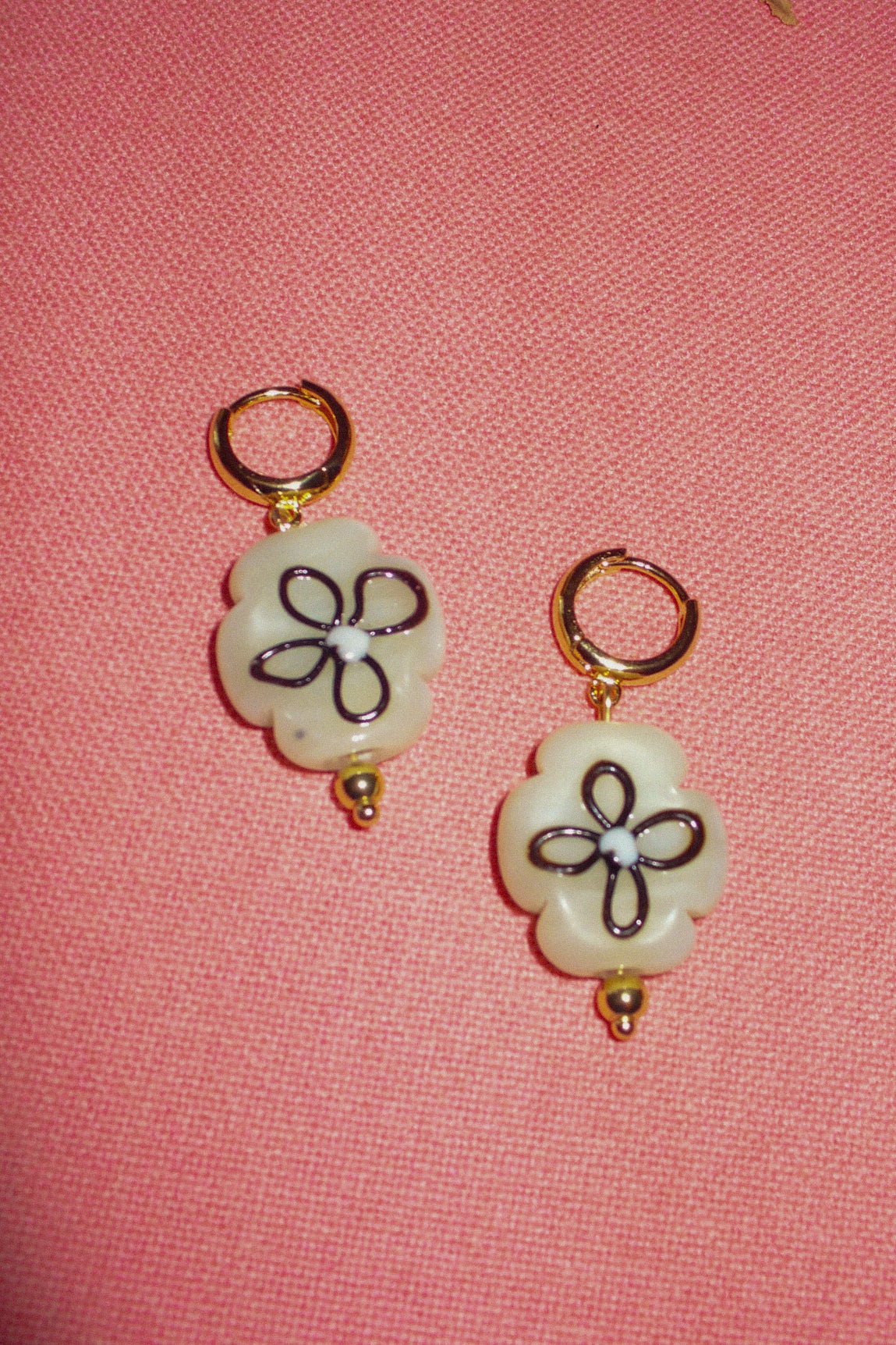 Anne Mini Hoop Earrings – Ivory glass bead hoops with 24k gold plated brass