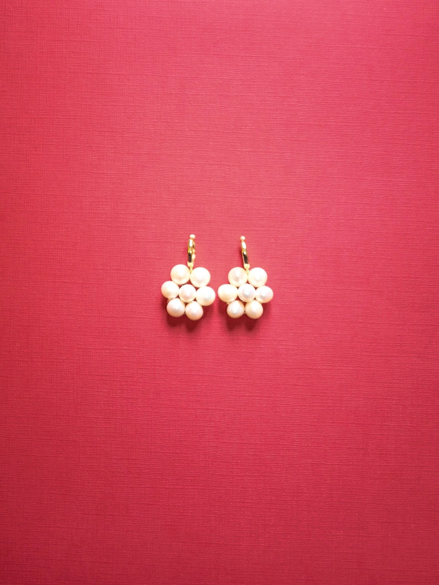 Billy Mini Hoop Earrings displayed against a red background