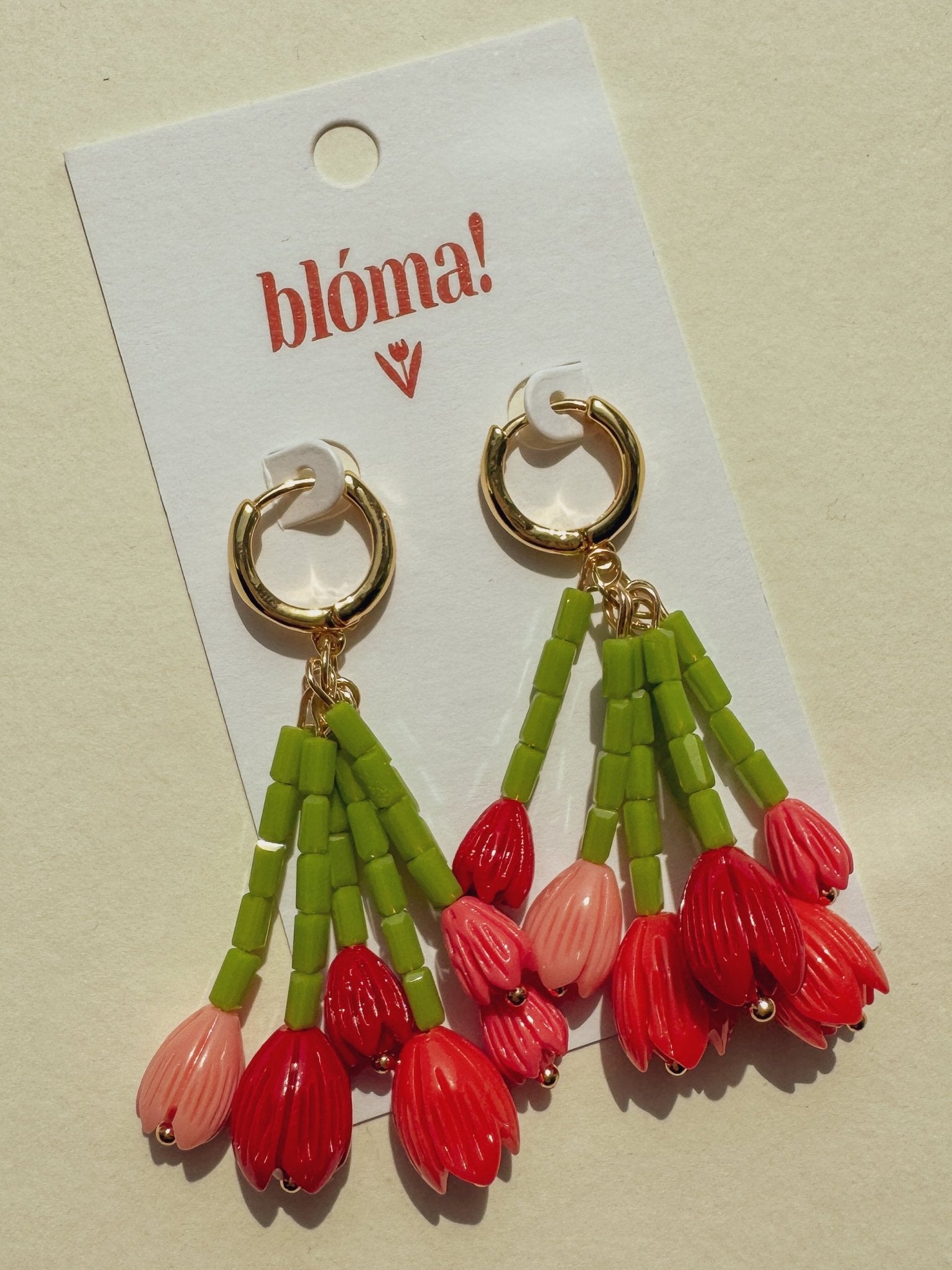 Asymmetric floral charm mini hoop earrings with colourful beads