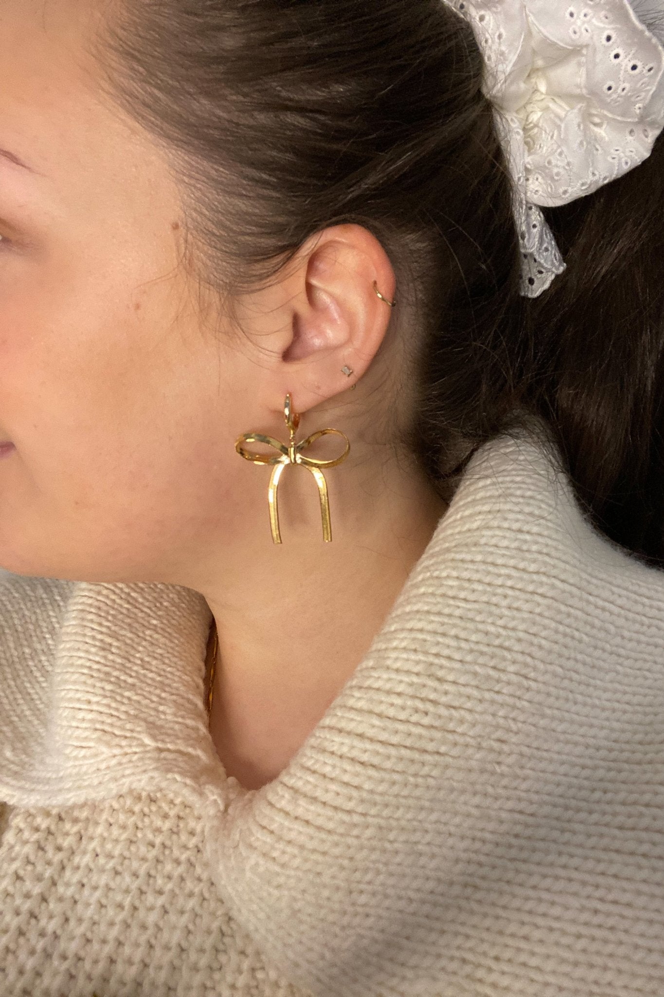 18k gold plated bow charm hoops – Christmas earrings UK handmade