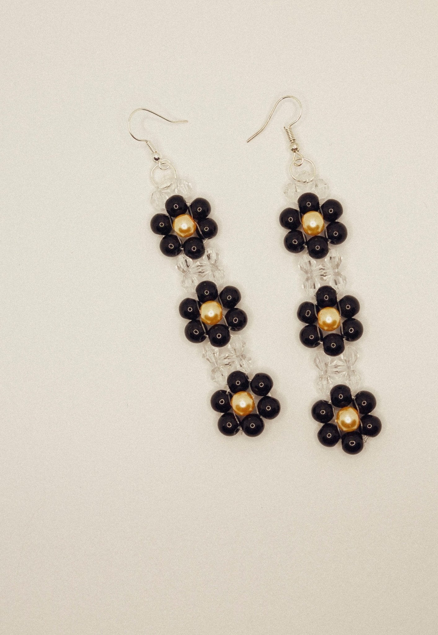 Classic Daisy Earrings – Blóma! Handmade faux pearl beaded earrings