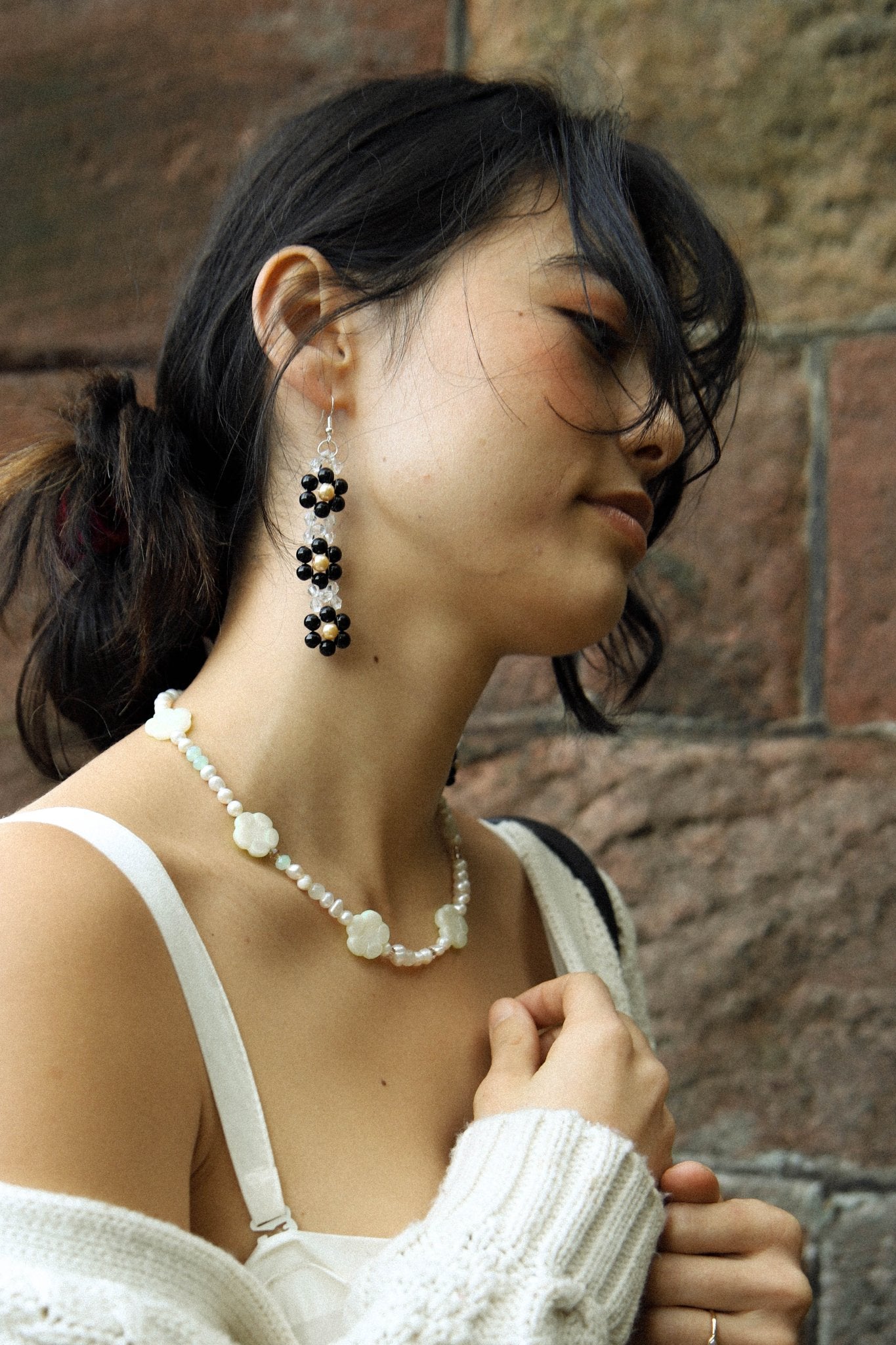 Classic Daisy Earrings – Blóma! Handmade faux pearl beaded earrings