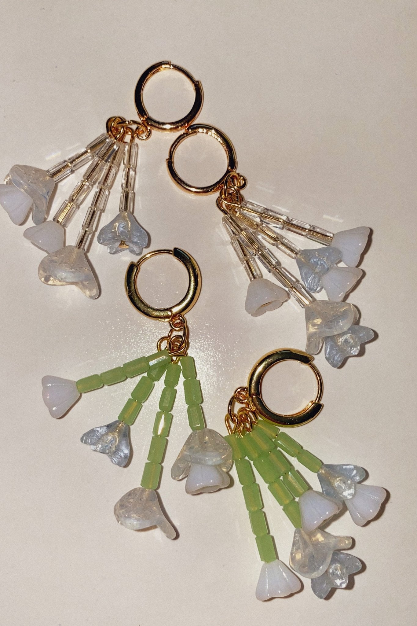 Handmade Snowdrop Hoop Earrings – crystal glass floral jewellery gift UK