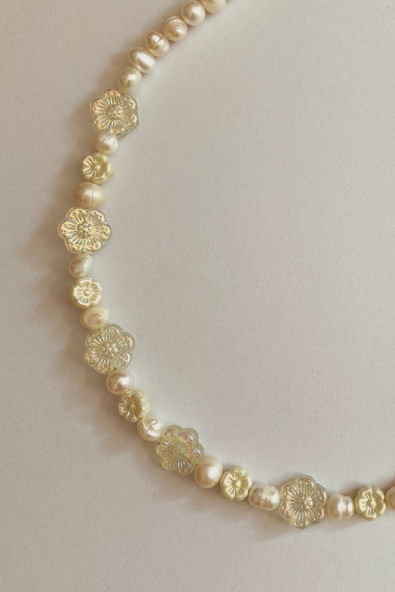 Delicate Sorbet Necklace featuring pearls and Czech glass flowers – sustainable handmade jewellery