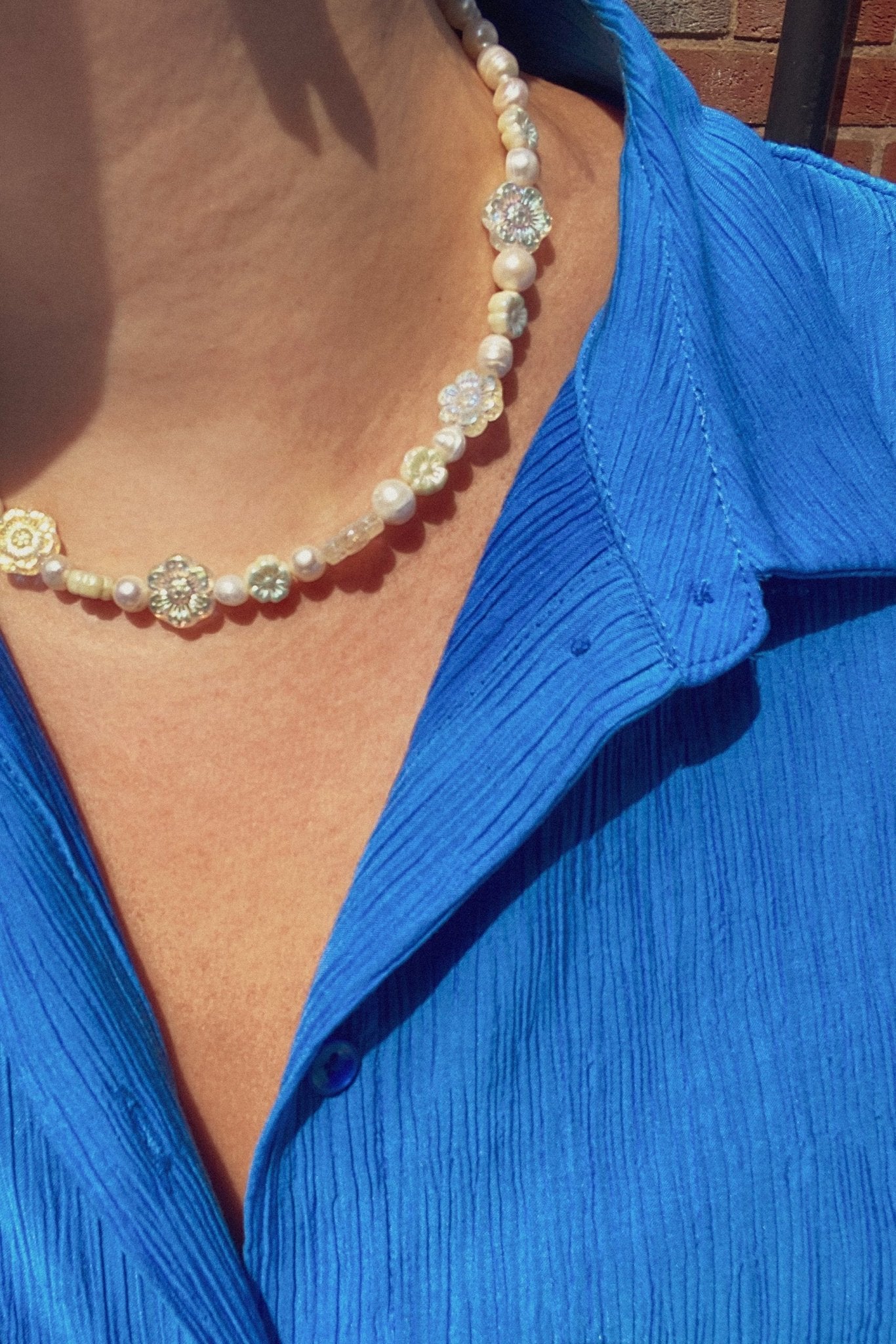 Delicate Sorbet Necklace featuring pearls and Czech glass flowers – sustainable handmade jewellery