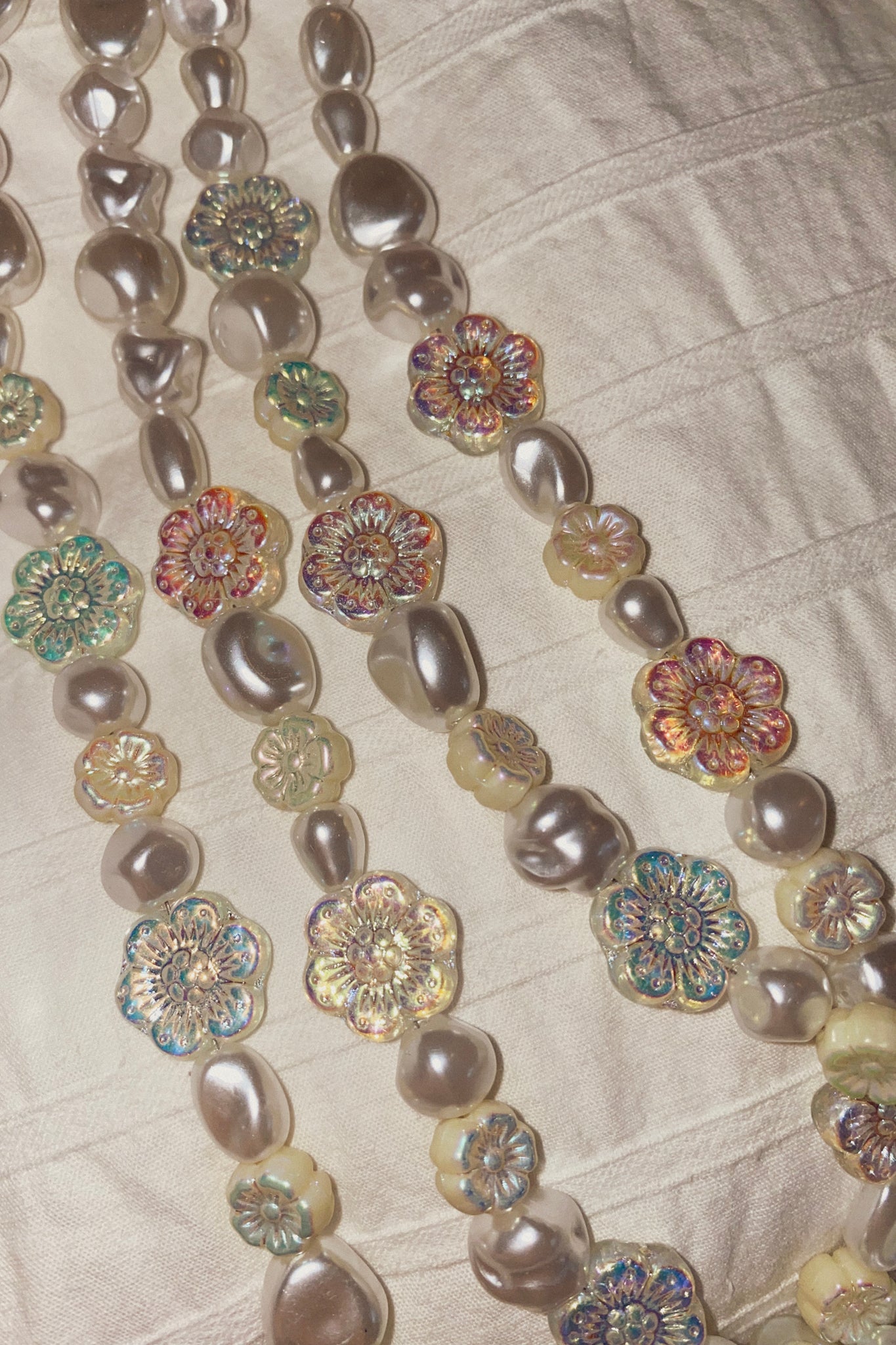 Handmade Sorbet beaded necklace with silver lobster clasp – floral and pearl jewellery UK