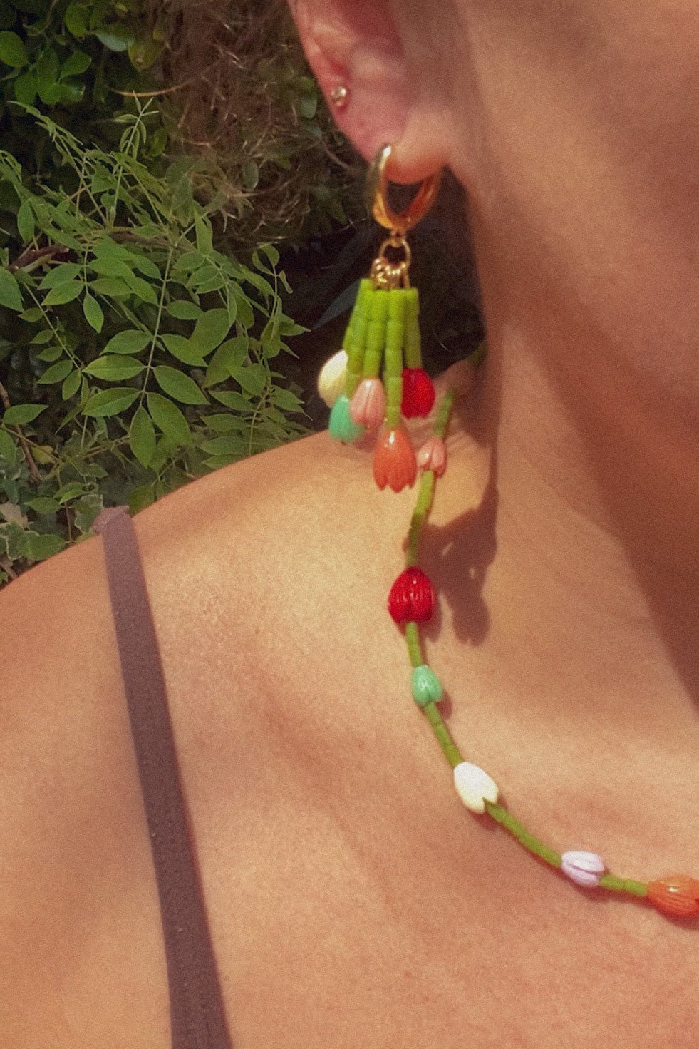Handmade tulip bouquet earrings – gold or silver mini hoop design