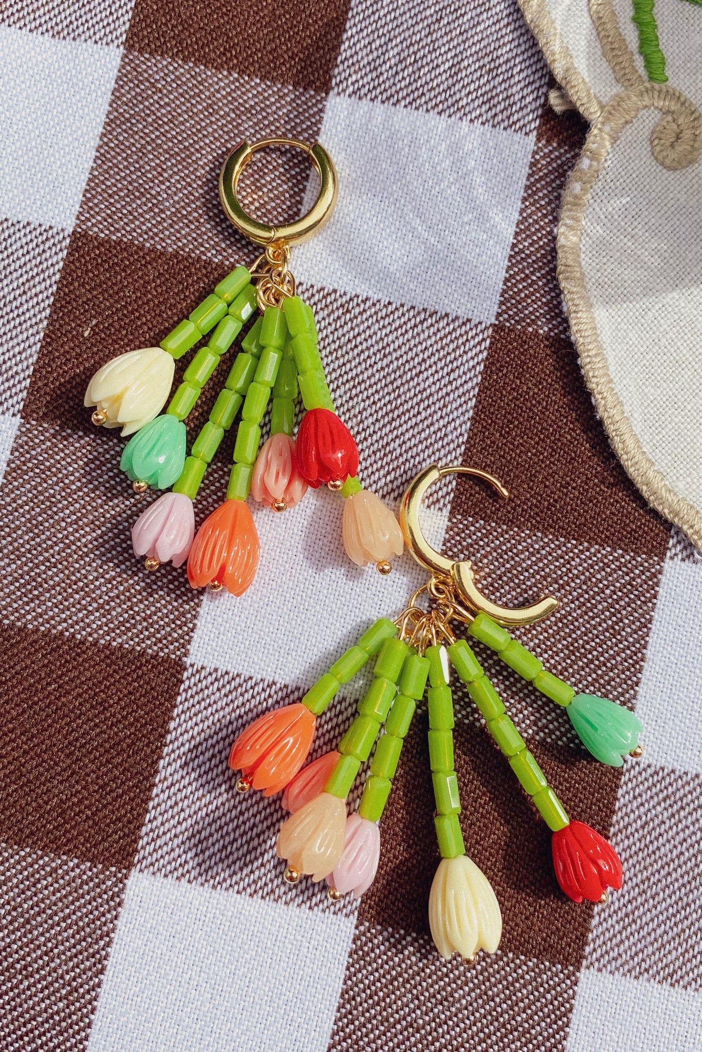 Tulip Bouquet Mini Hoop Earrings – handmade rainbow glass flower hoops
