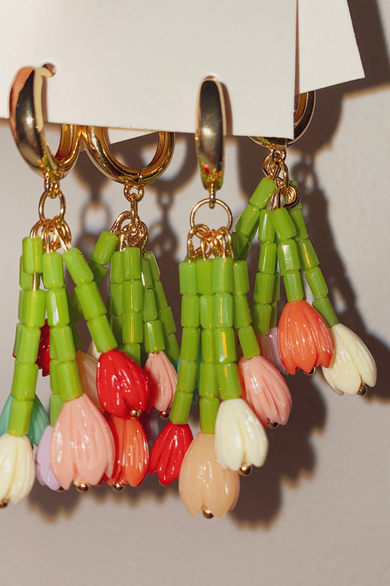 Handmade tulip bouquet earrings – gold or silver mini hoop design