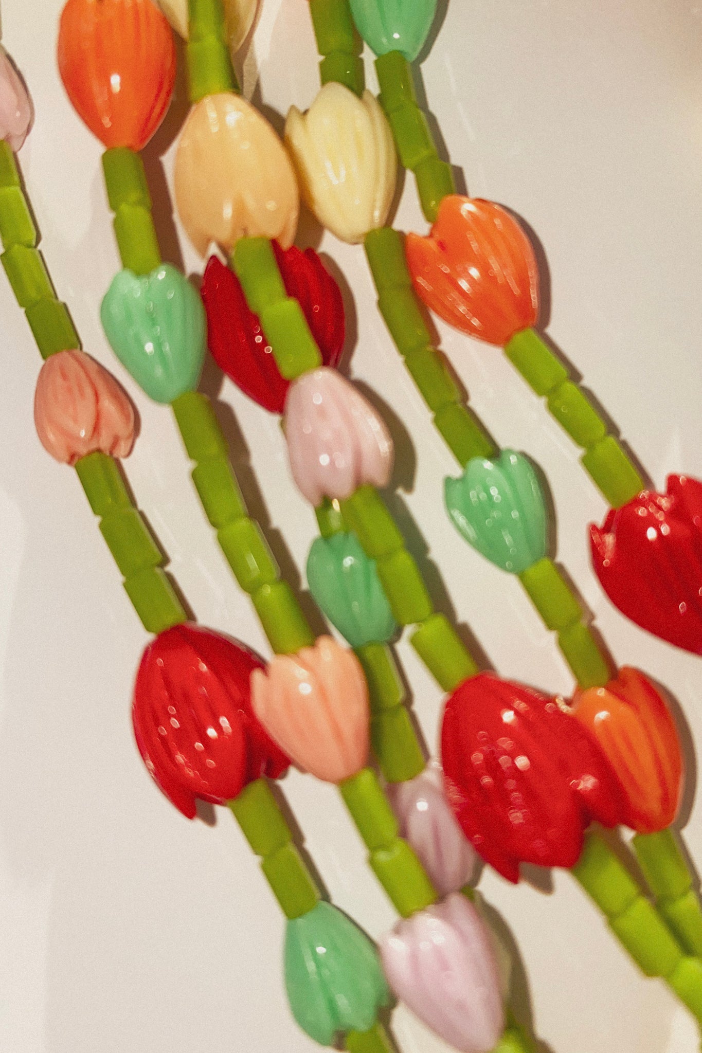 Tulip Garland Necklace – colourful glass and faux coral bead necklace by Blóma, handmade jewellery UK