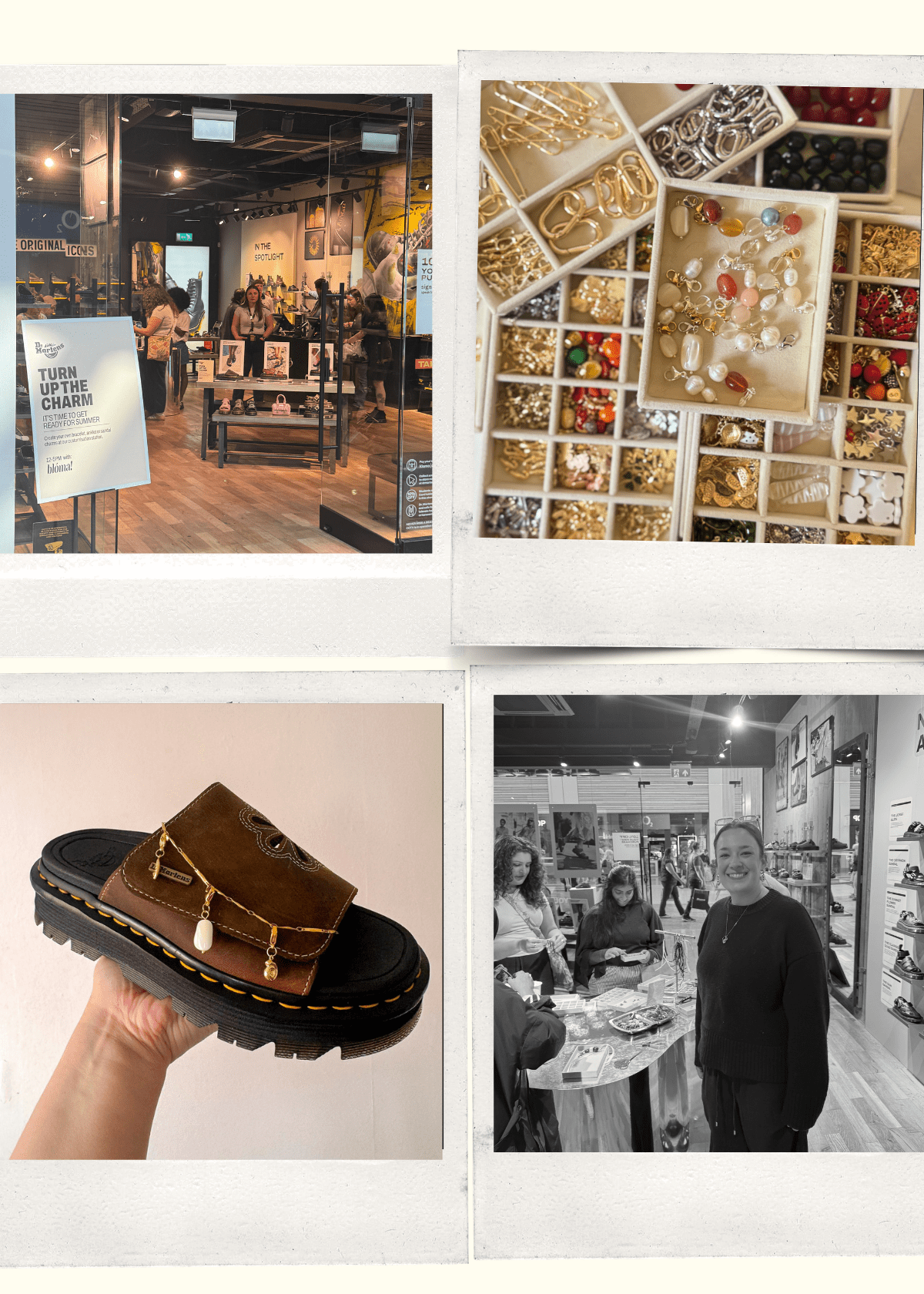Dr. Martens charm bar workshop with handmade jewellery charms, chains and ribbons by blóma