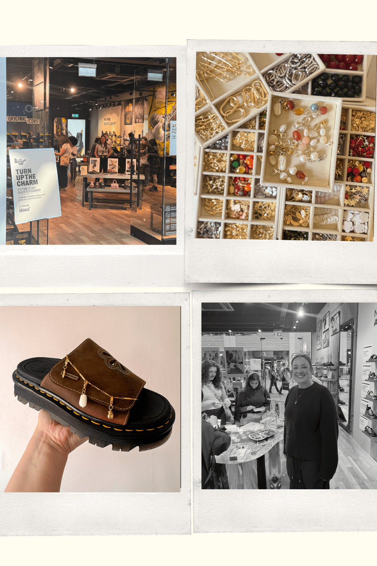 Dr. Martens charm bar workshop with handmade jewellery charms, chains and ribbons by blóma