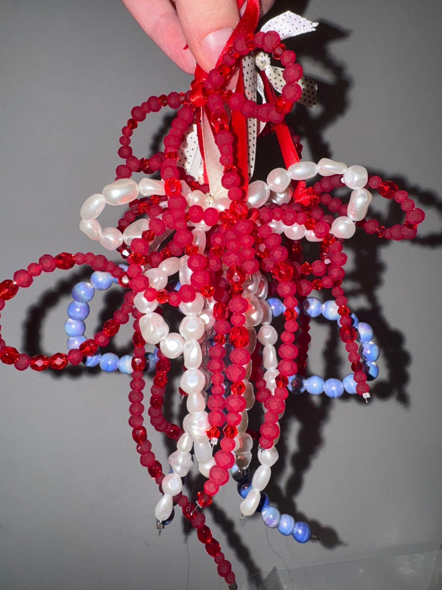 Beaded Bow Decoration - blóma!Blue beads / Polka Ribbonblóma!Blue beads / Polka Ribbon