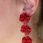 Deep Red Peony Trio Floral Statement Drop Earrings - blóma!blóma!Earrings