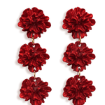 Deep Red Peony Trio Floral Statement Drop Earrings - blóma!blóma!Earrings