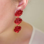 Deep Red Peony Trio Floral Statement Drop Earrings - blóma!blóma!Earrings