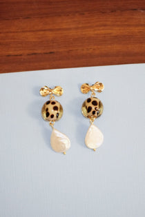 Leopard Flo Earrings – Handmade leopard print pearl bow jewellery by Blóma UK