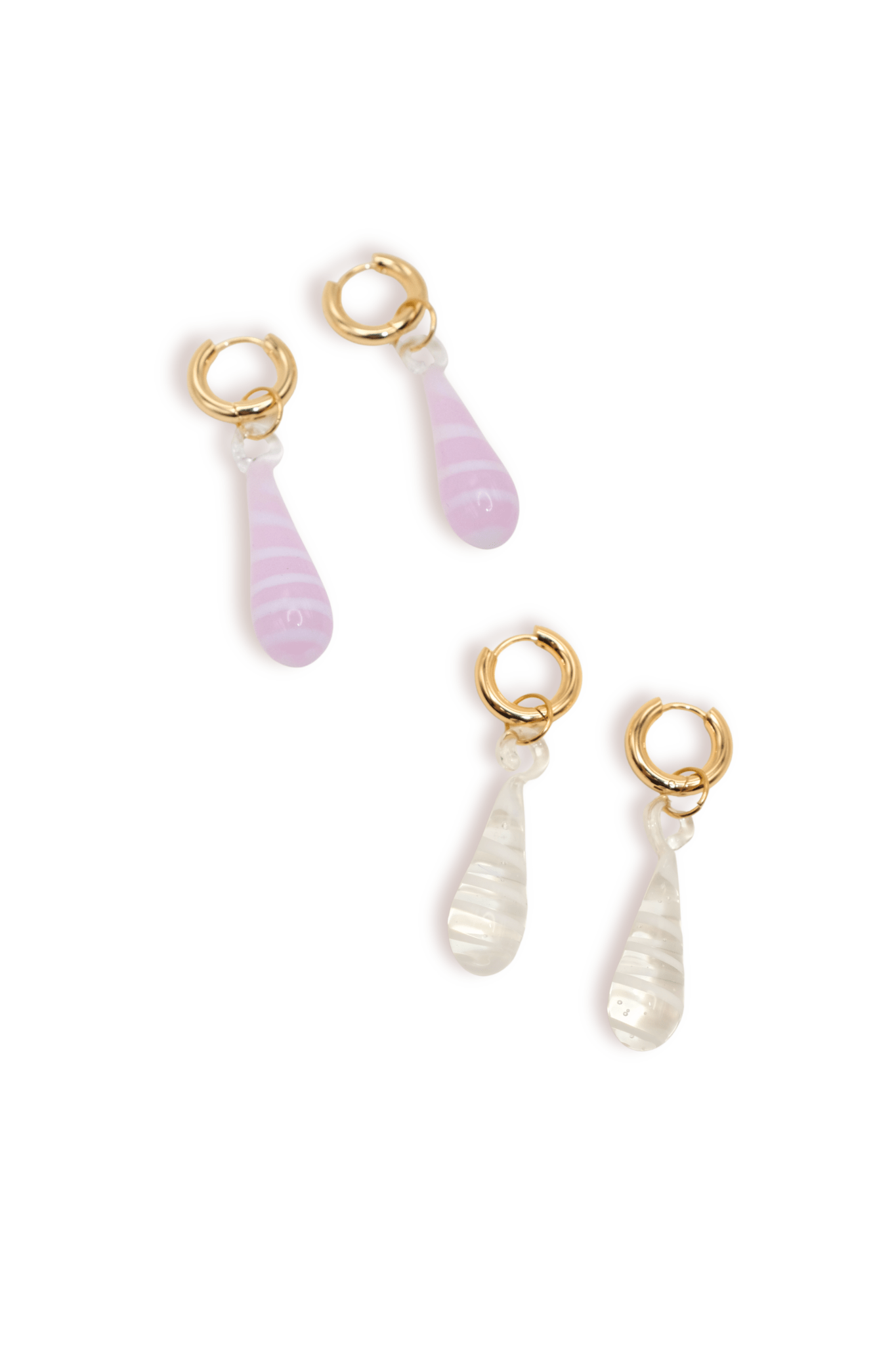 Meringue Drop Glass Pendant Hoop Earrings - blóma!Pink/Whiteblóma!EarringsPink/White