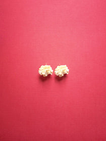 Cream Peony Stud Earrings with ivory resin flower – Blóma bridal jewellery UK