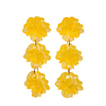 Yellow floral earrings on a white background