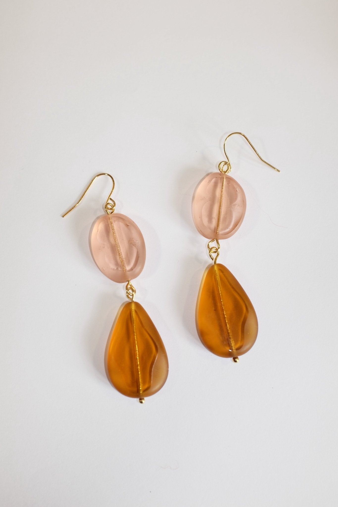 Sample Sale - 12 - Pink and amber drop bead earrings - blóma!blóma!Sample