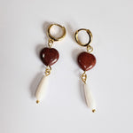 Sample Sale - 22 - deep red gem heart with shell teardrop hoops - blóma!blóma!Sample