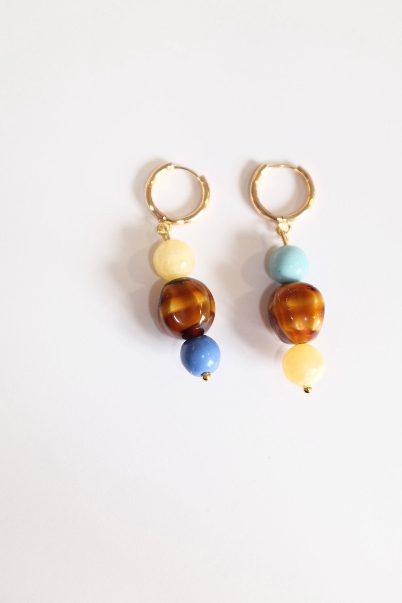 Sample Sale - 23 - vintage brown, yellow and blue bead hoops - blóma!blóma!Sample