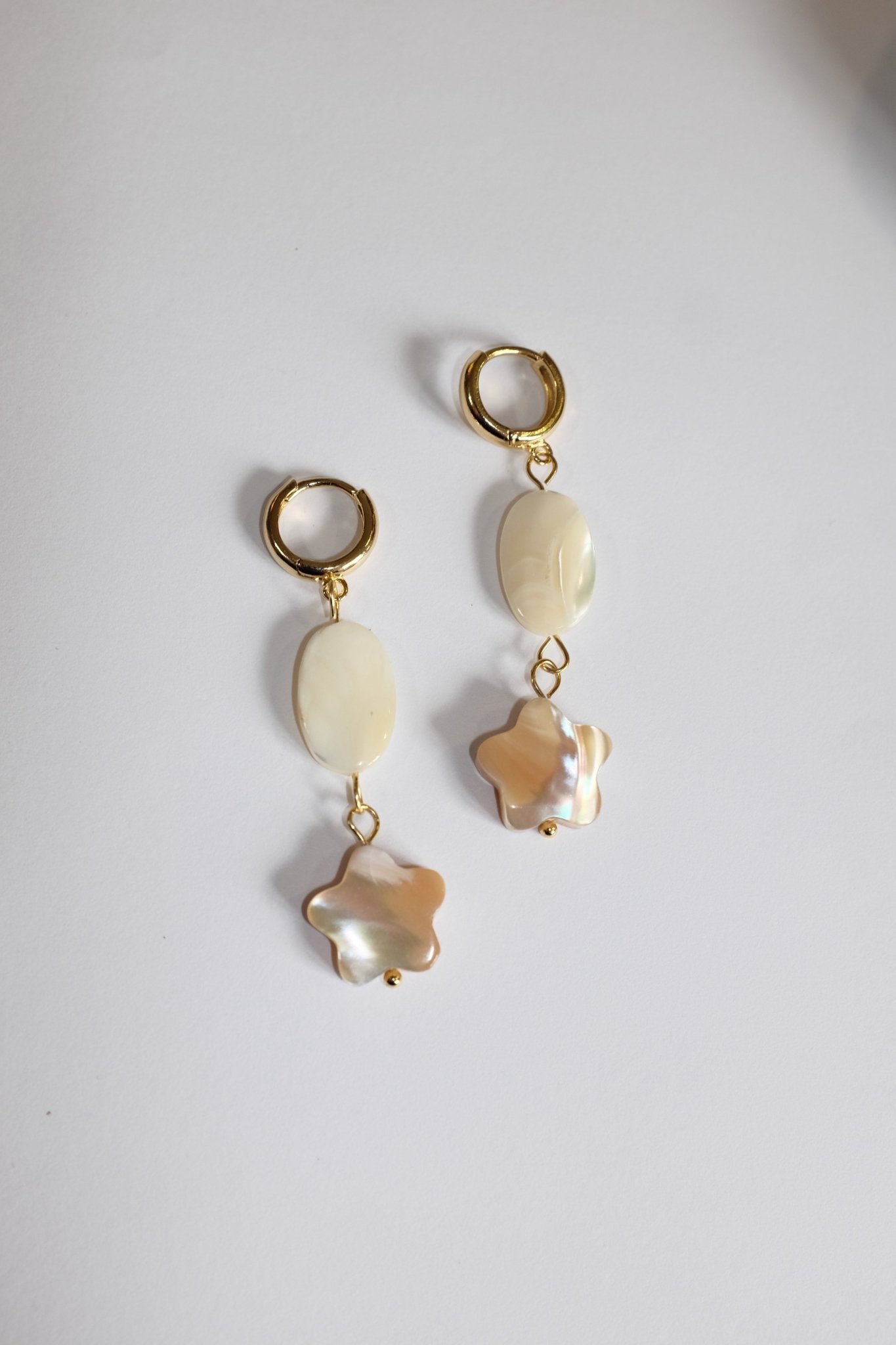 Sample Sale - 24 - Shell oval and star charm hoops - blóma!blóma!Sample