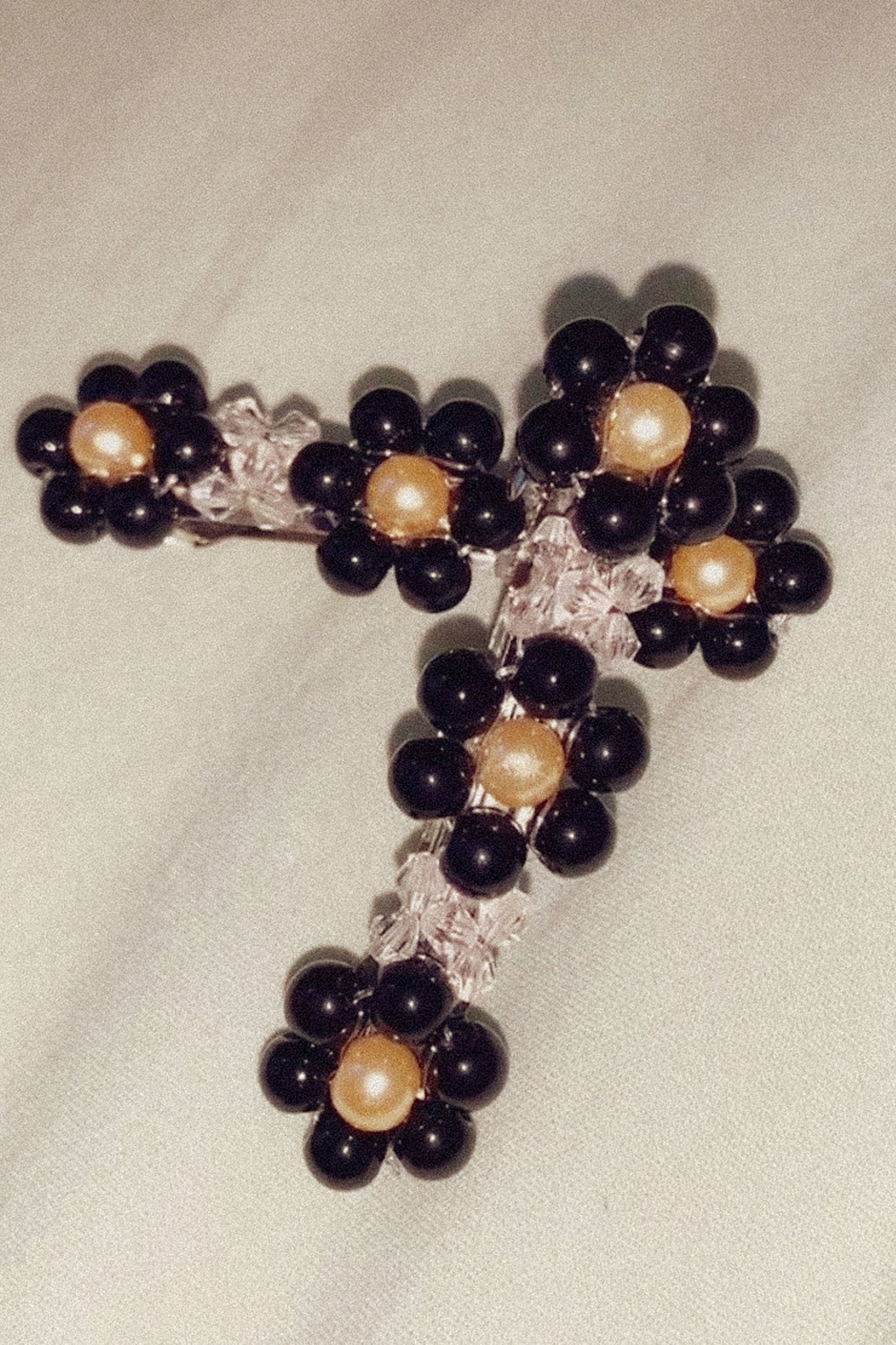 Black Classic Daisy Barrette with beaded floral design