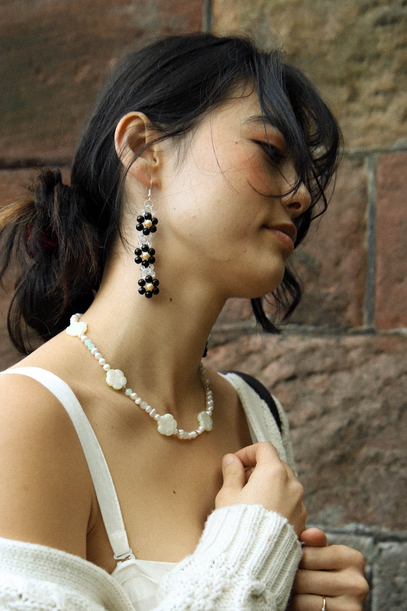 Classic Daisy Earrings – Blóma! Handmade faux pearl beaded earrings
